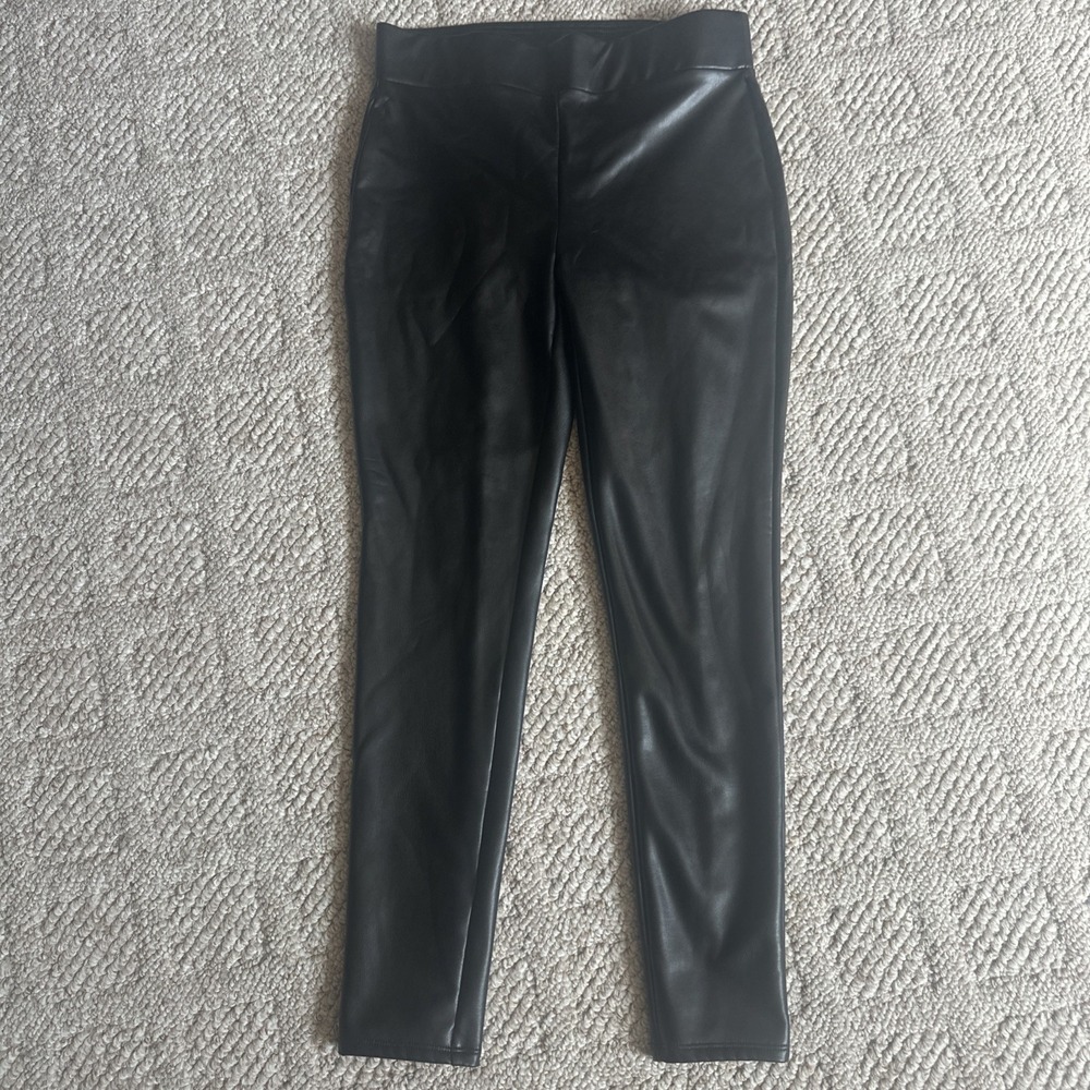 Womens Ann Taylor Loft Faux Leather Black Leggings Small EUC 27" Inseam